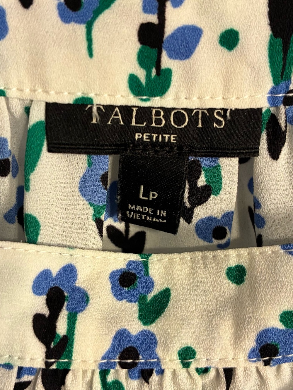Talbots Cream Blouse with Blue and Green Floral Print Large Petite - Picture 3 of 3